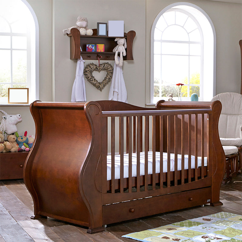 Rectangle Solid Wood Crib Traditional 3-In-1 Convertible Crib with Drawer