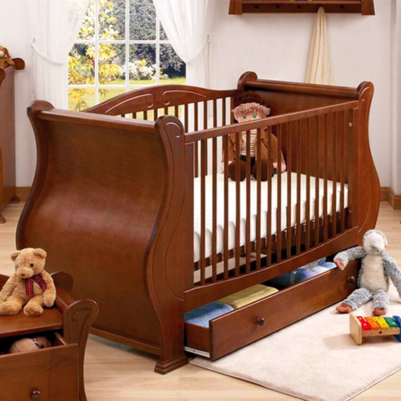 Rectangle Solid Wood Crib Traditional 3-In-1 Convertible Crib with Drawer