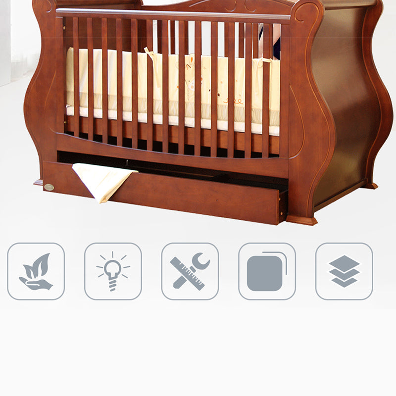 Rectangle Solid Wood Crib Traditional 3-In-1 Convertible Crib with Drawer