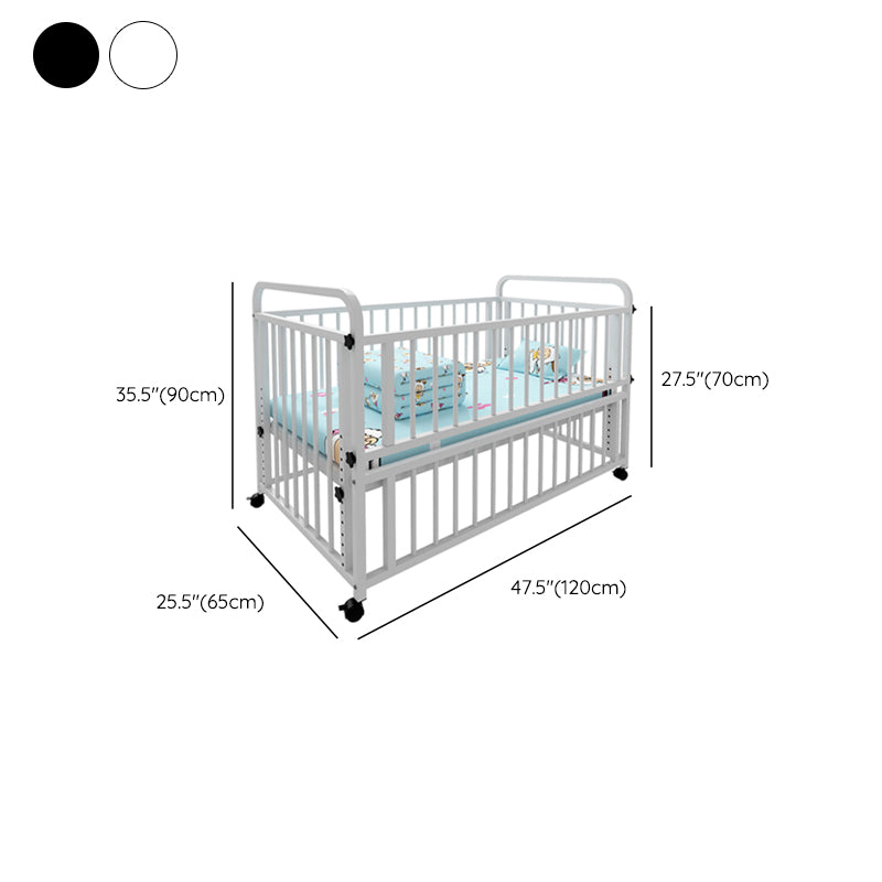 Industrial Rectangle Crib Metal 2-In-1 Convertible Crib with Casters