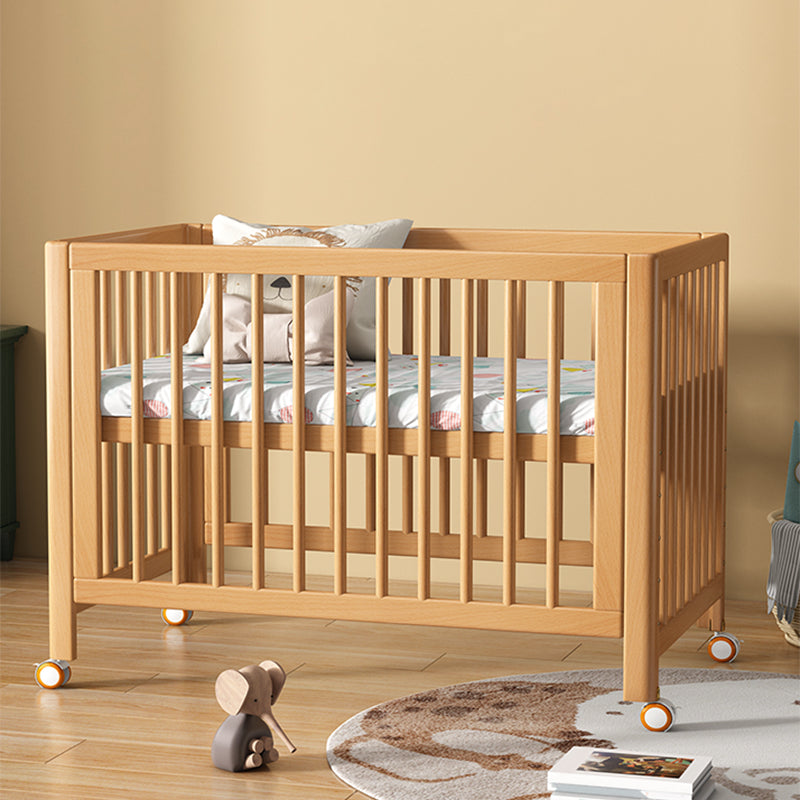 Rectangle Solid Wood Crib Modern Style 2-In-1 Convertible Crib with Casters