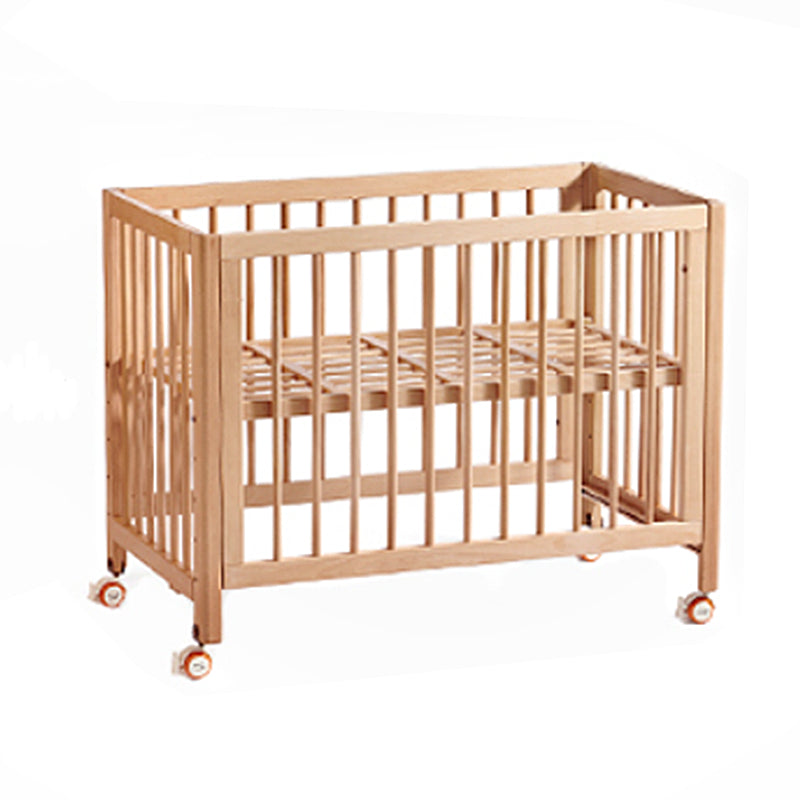 Rectangle Solid Wood Crib Modern Style 2-In-1 Convertible Crib with Casters