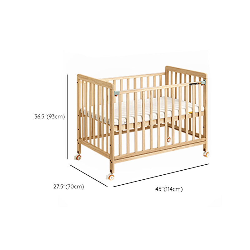 Rectangle Solid Wood Crib Modern Style 2-In-1 Convertible Crib with Casters