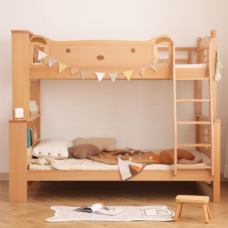 Solid Wood Bunk Bed Panel Headboard Beech Kids Bed with Stairway