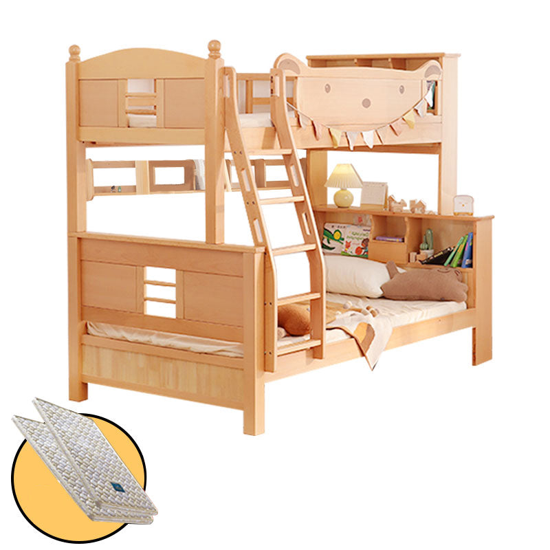 Solid Wood Bunk Bed Panel Headboard Beech Kids Bed with Stairway