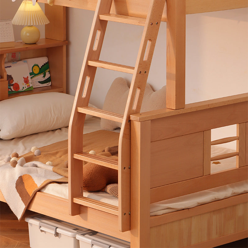 Solid Wood Bunk Bed Panel Headboard Beech Kids Bed with Stairway