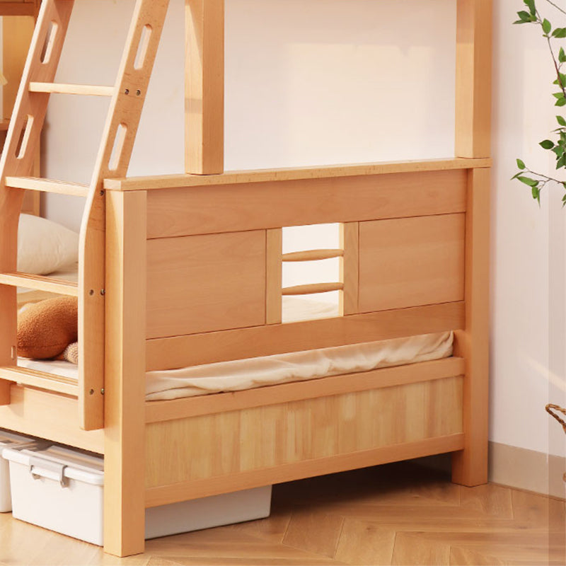 Solid Wood Bunk Bed Panel Headboard Beech Kids Bed with Stairway