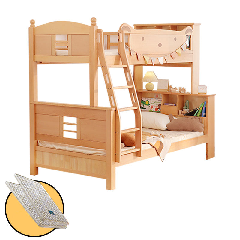 Solid Wood Bunk Bed Panel Headboard Beech Kids Bed with Stairway