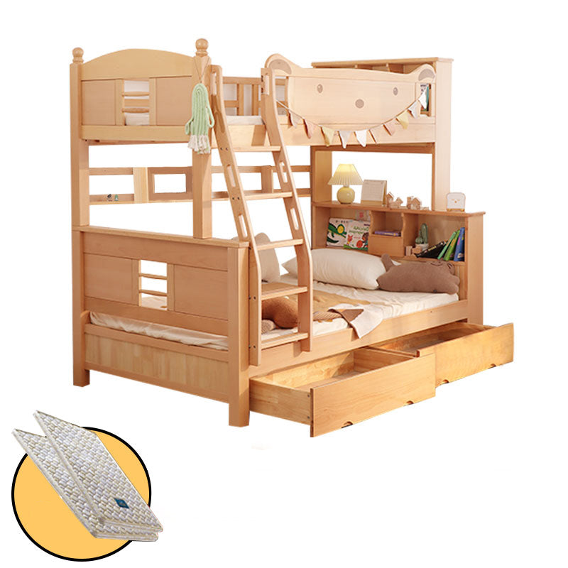 Solid Wood Bunk Bed Panel Headboard Beech Kids Bed with Stairway