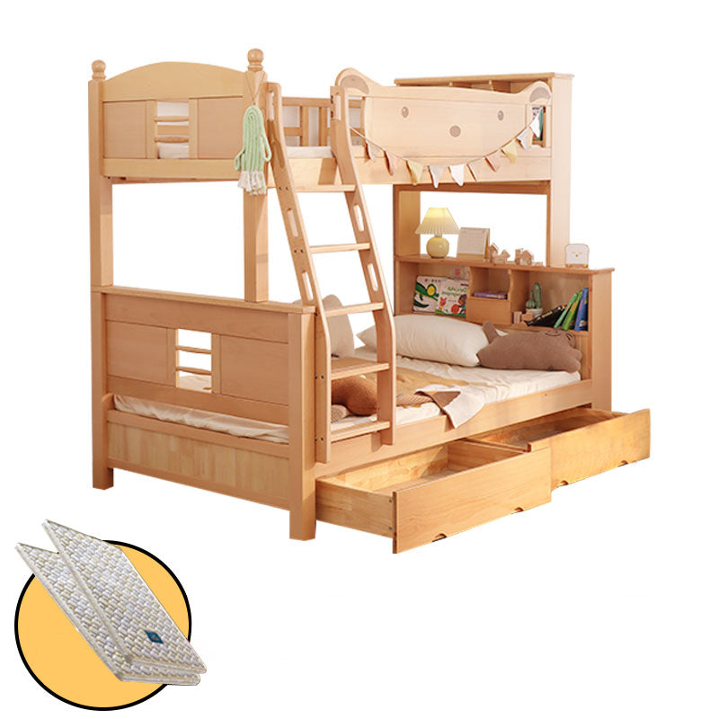 Solid Wood Bunk Bed Panel Headboard Beech Kids Bed with Stairway