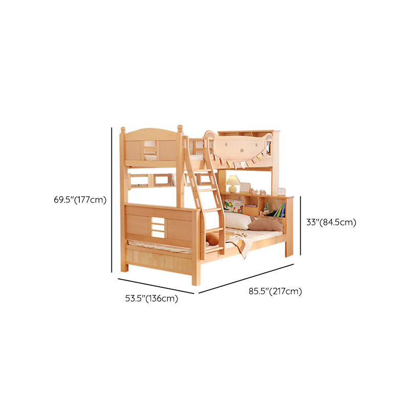 Solid Wood Bunk Bed Panel Headboard Beech Kids Bed with Stairway