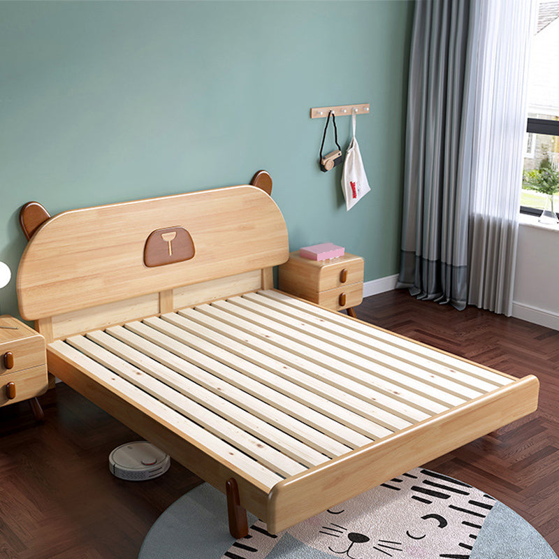 Scandinavian Natural Kids Bed Solid Wood Platform Bed with Animals Headboard