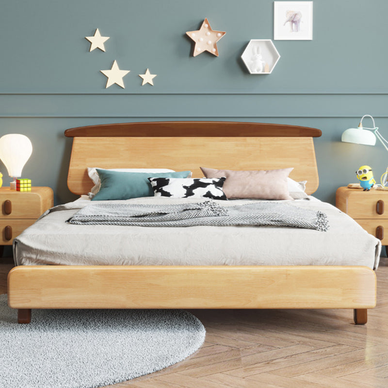 Natural Solid Wood Platform Bed Scandinavian Kids Bed with Headboard