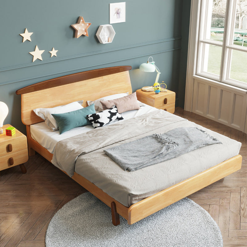 Natural Solid Wood Platform Bed Scandinavian Kids Bed with Headboard