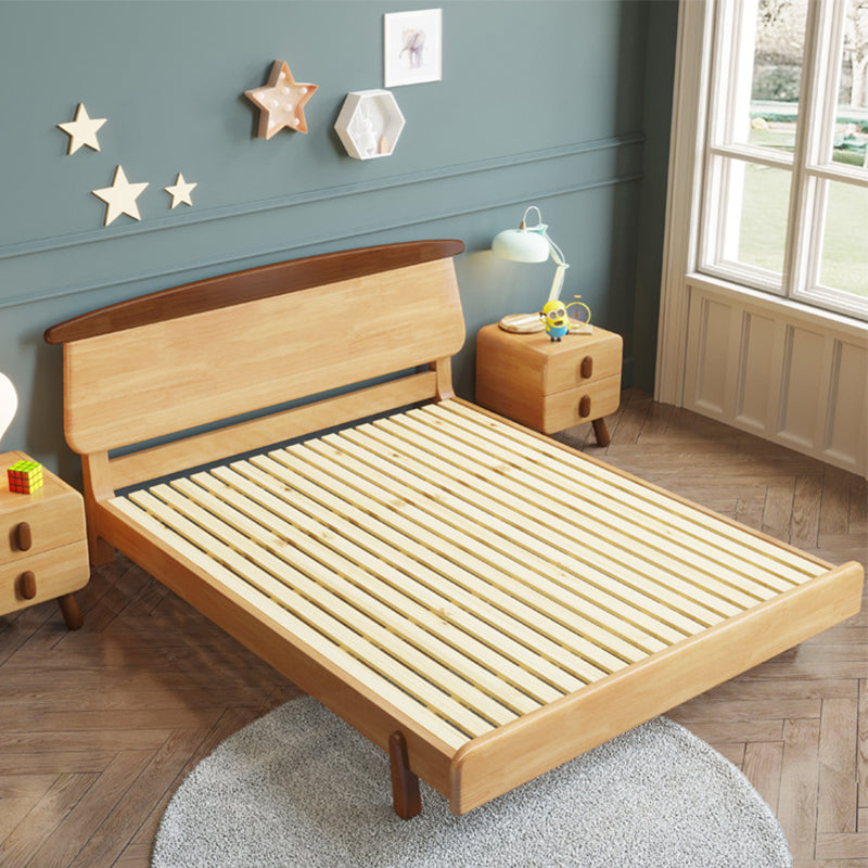 Natural Solid Wood Platform Bed Scandinavian Kids Bed with Headboard