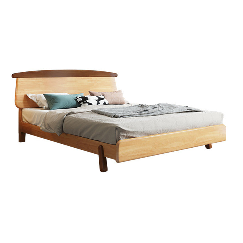 Natural Solid Wood Platform Bed Scandinavian Kids Bed with Headboard