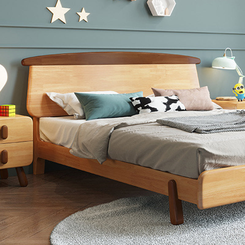 Natural Solid Wood Platform Bed Scandinavian Kids Bed with Headboard