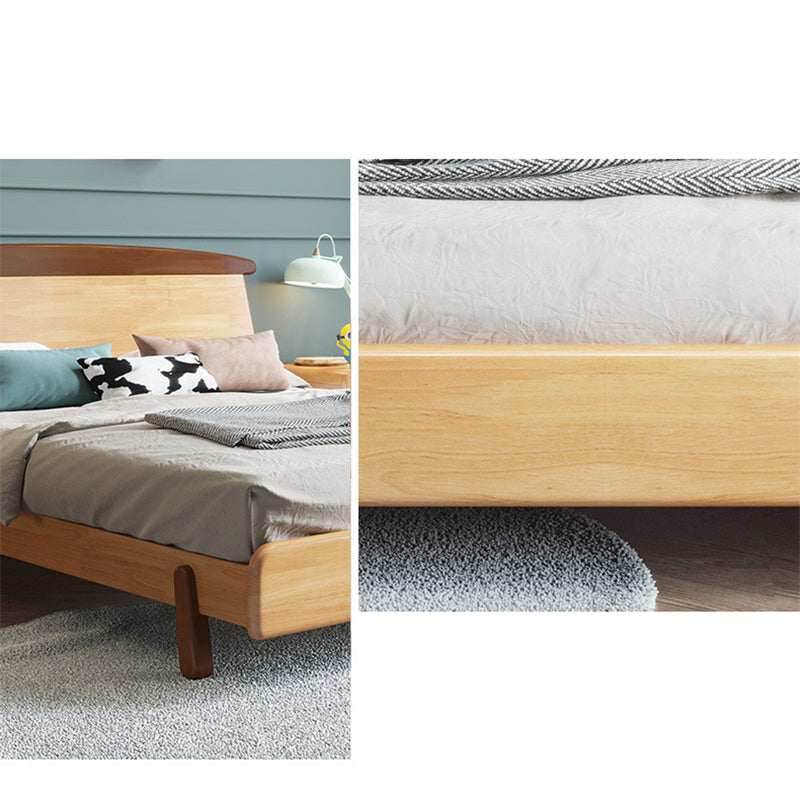 Natural Solid Wood Platform Bed Scandinavian Kids Bed with Headboard