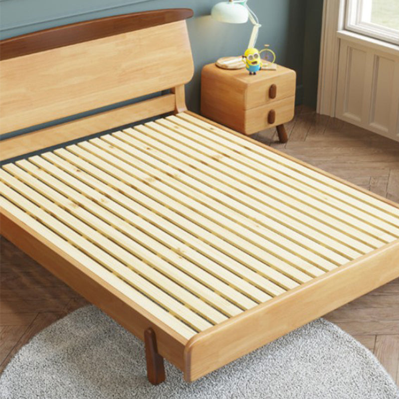 Natural Solid Wood Platform Bed Scandinavian Kids Bed with Headboard