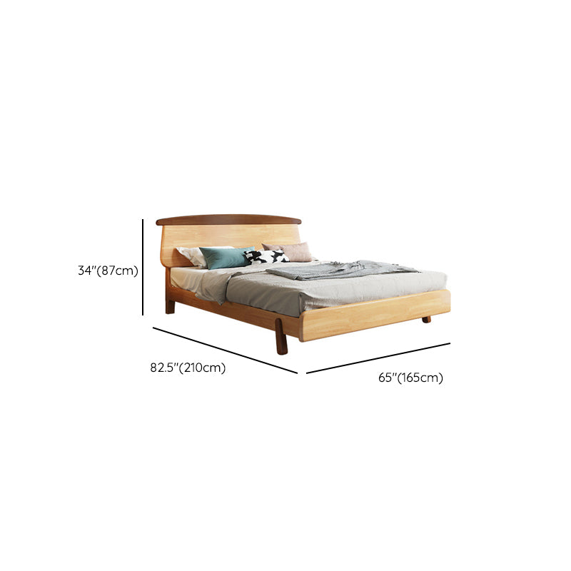 Natural Solid Wood Platform Bed Scandinavian Kids Bed with Headboard