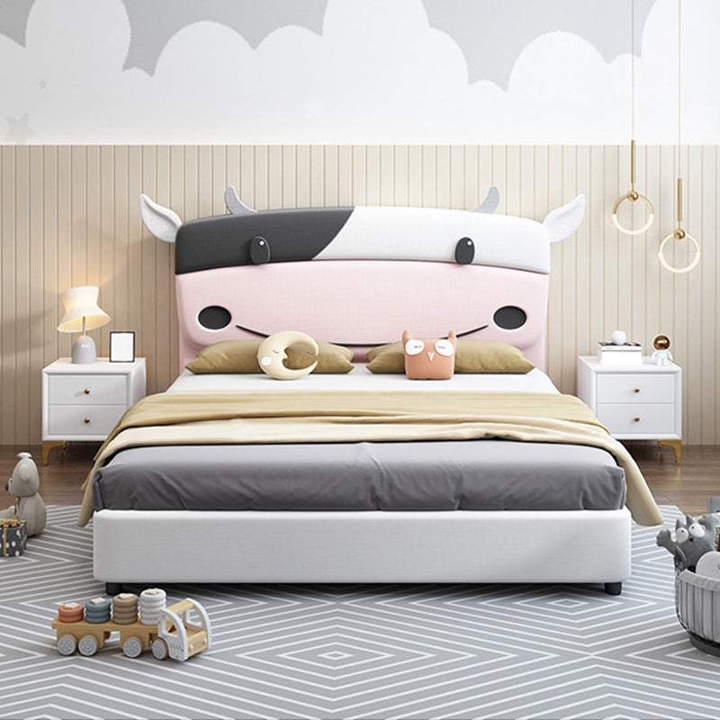 White Wooden Platform Bed Scandinavian Kids Bed with Headboard