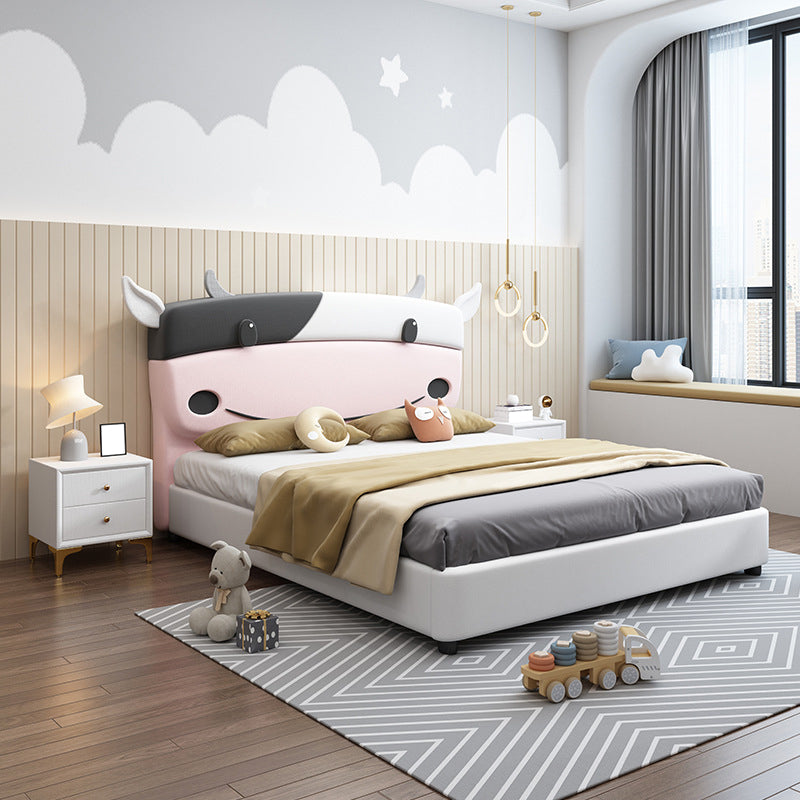 White Wooden Platform Bed Scandinavian Kids Bed with Headboard