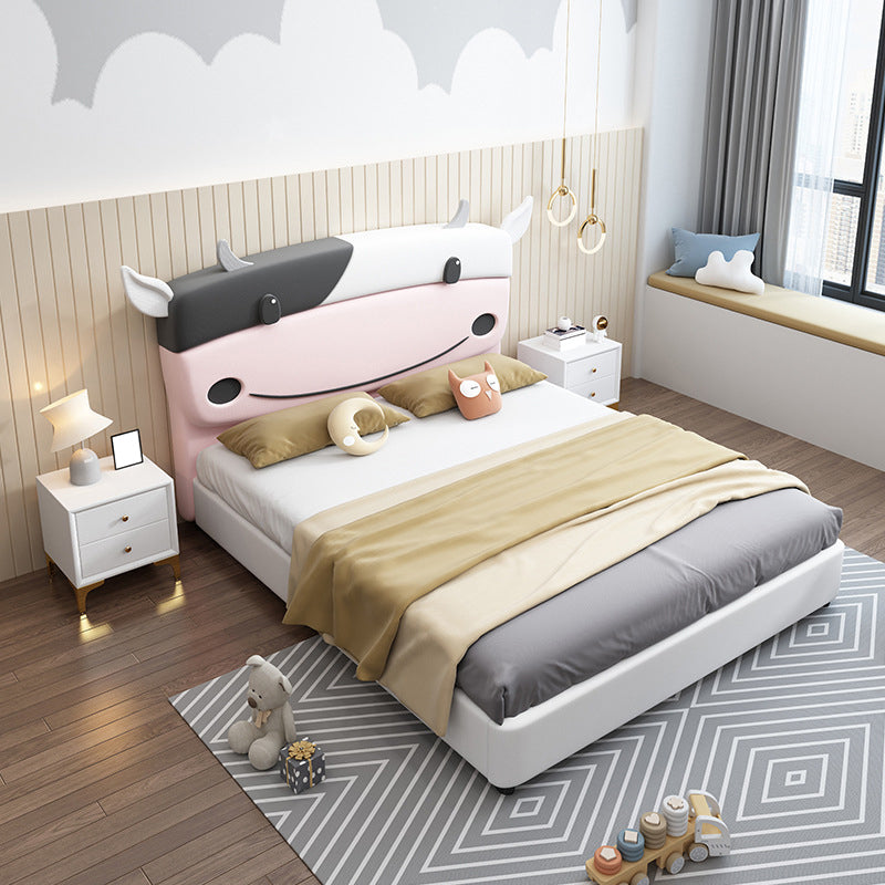 White Wooden Platform Bed Scandinavian Kids Bed with Headboard