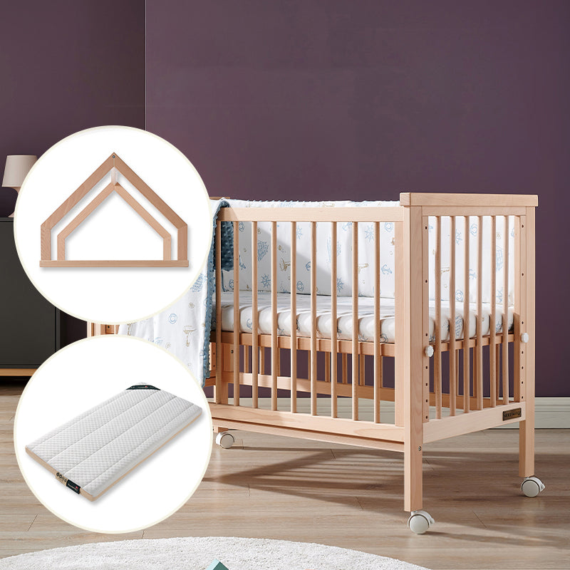 Rectangle Movable Crib Home Solid Wood Adjustable Height Crib