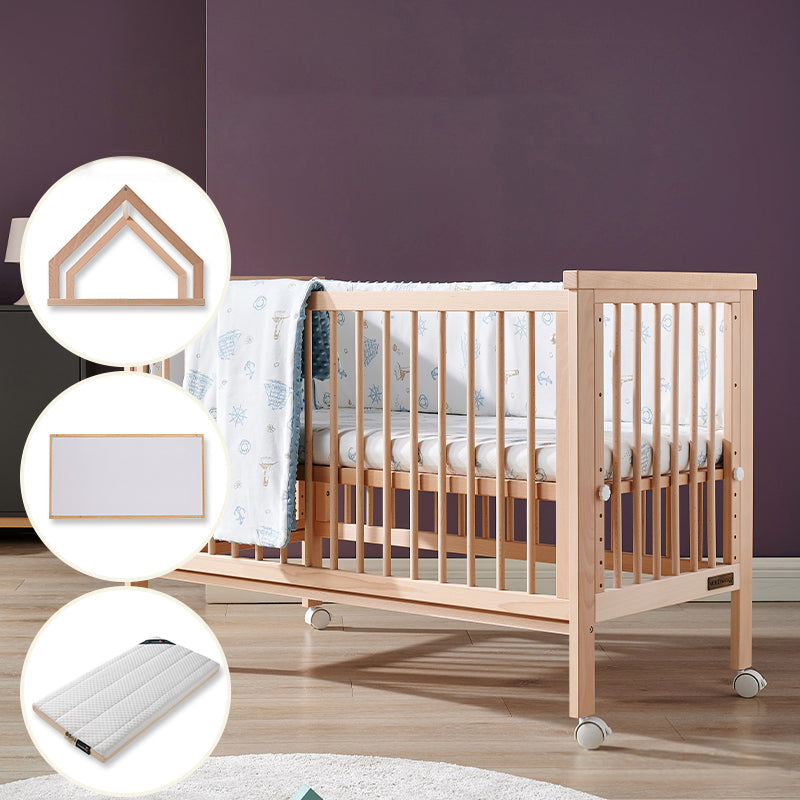 Rectangle Movable Crib Home Solid Wood Adjustable Height Crib