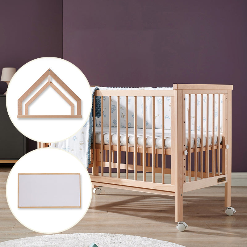 Rectangle Movable Crib Home Solid Wood Adjustable Height Crib