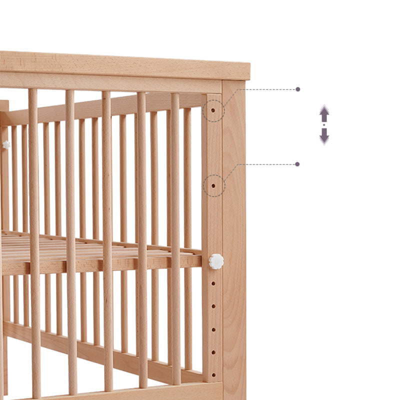 Rectangle Movable Crib Home Solid Wood Adjustable Height Crib