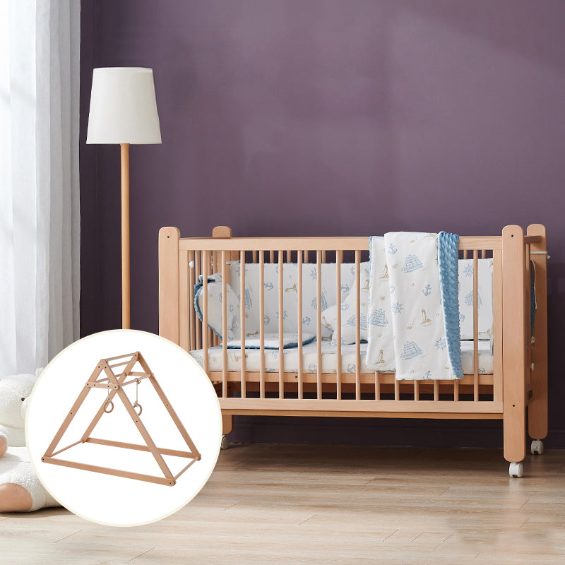 Solid Wood Adjustable Height Crib Home Bedroom Crib with Casters