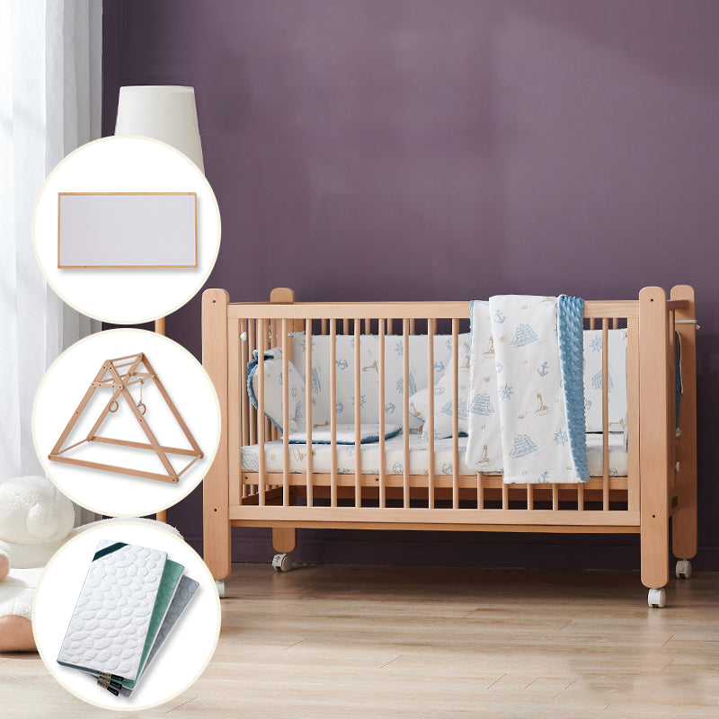 Solid Wood Adjustable Height Crib Home Bedroom Crib with Casters