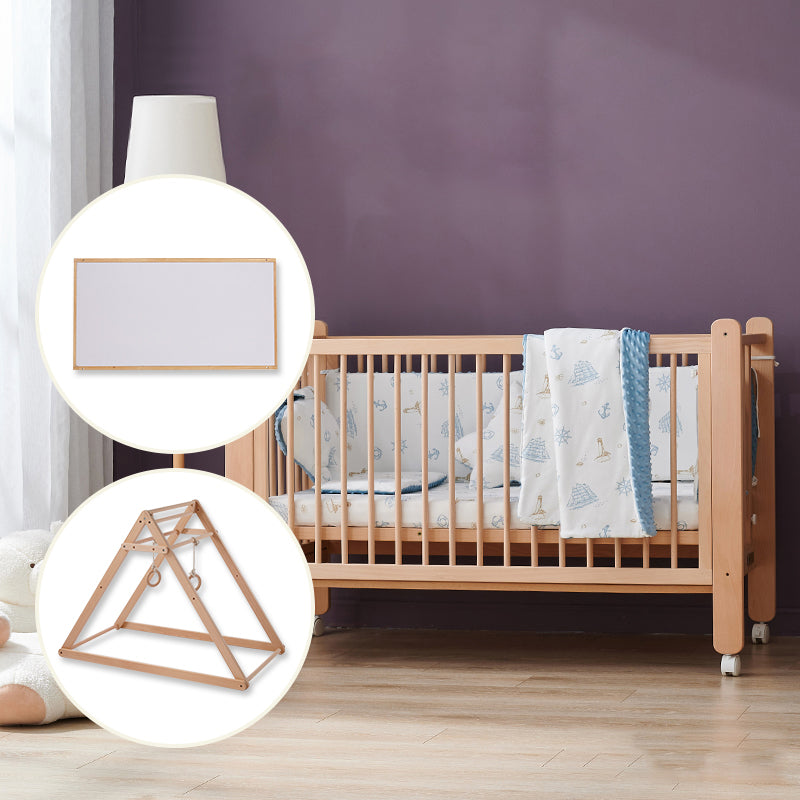 Solid Wood Adjustable Height Crib Home Bedroom Crib with Casters