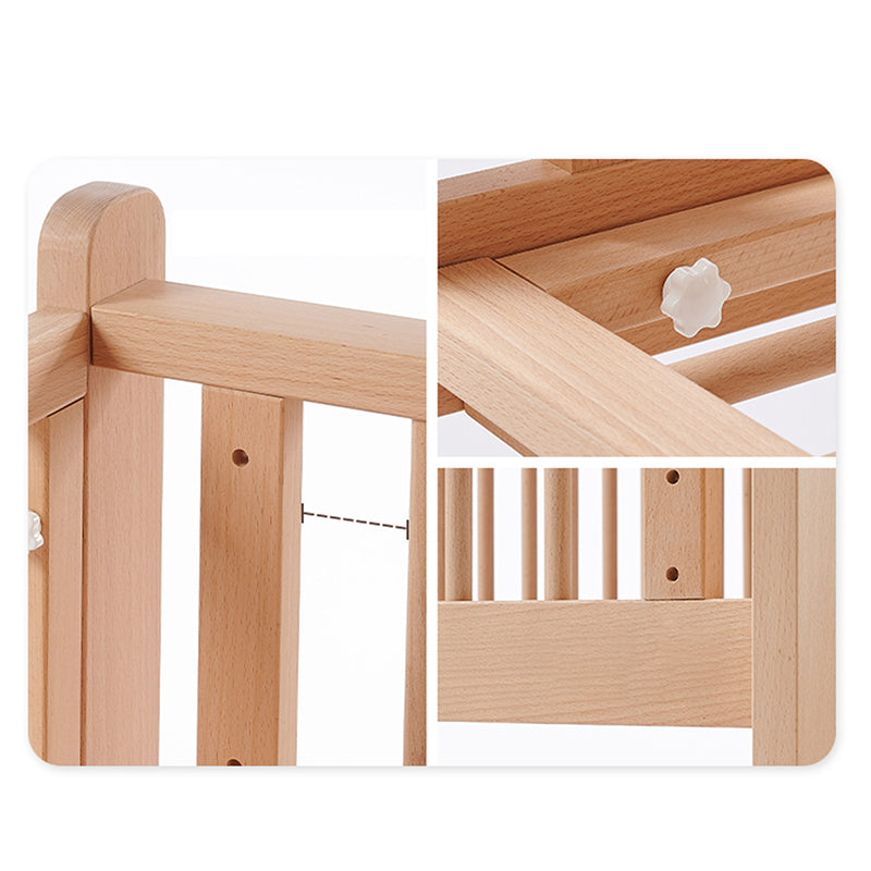 Solid Wood Adjustable Height Crib Home Bedroom Crib with Casters