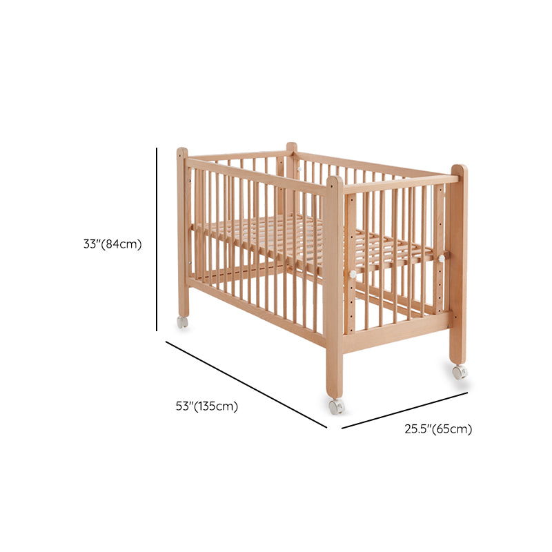 Solid Wood Adjustable Height Crib Home Bedroom Crib with Casters