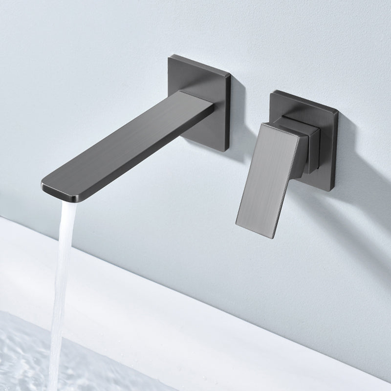 Contemporary Wall Mounted Bathroom Faucet Lever Handles Solid Brass Square Faucet