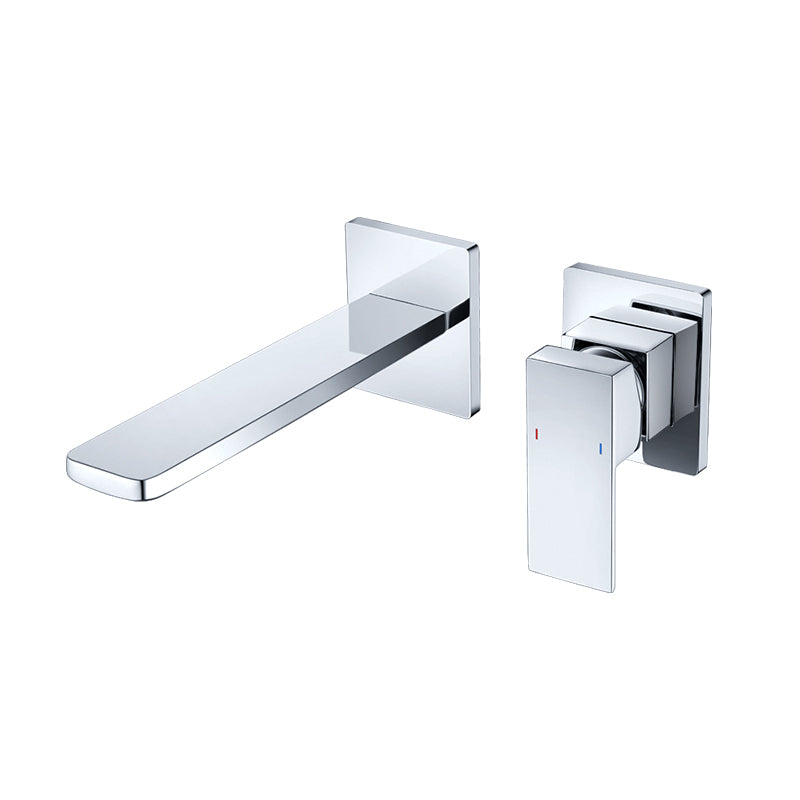 Contemporary Wall Mounted Bathroom Faucet Lever Handles Solid Brass Square Faucet