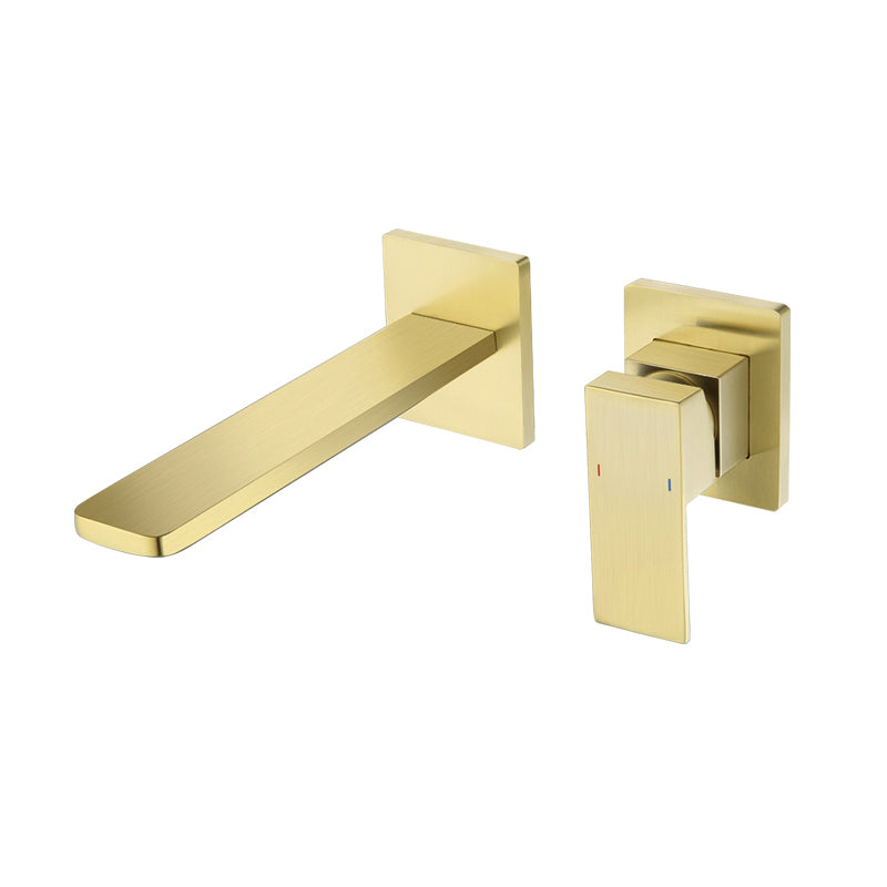 Contemporary Wall Mounted Bathroom Faucet Lever Handles Solid Brass Square Faucet