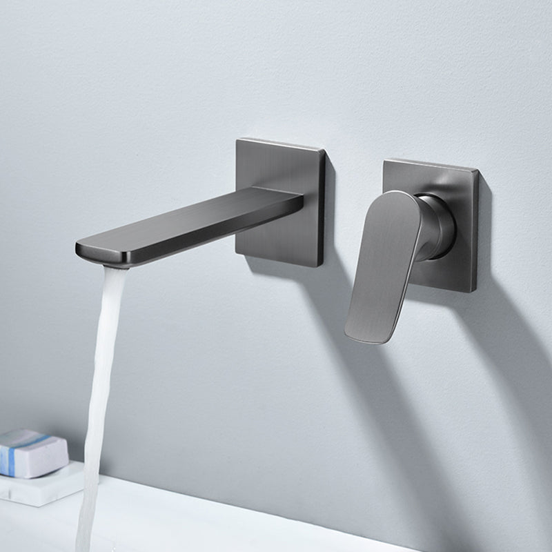 Contemporary Wall Mounted Bathroom Faucet Lever Handles Solid Brass Square Faucet