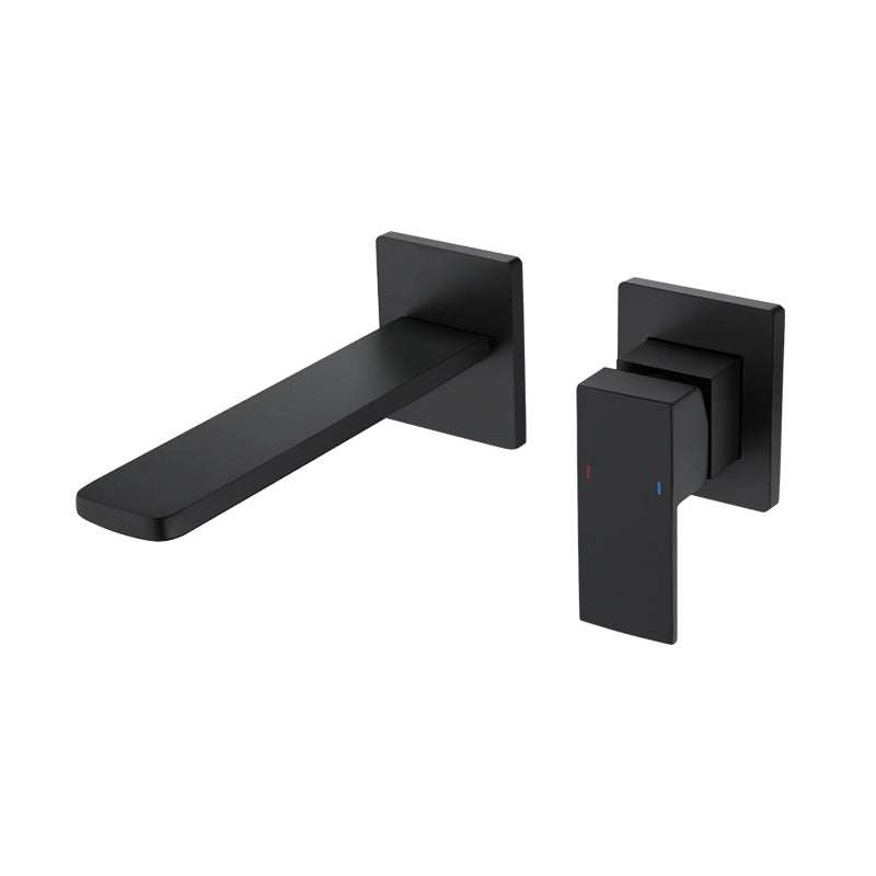 Contemporary Wall Mounted Bathroom Faucet Lever Handles Solid Brass Square Faucet