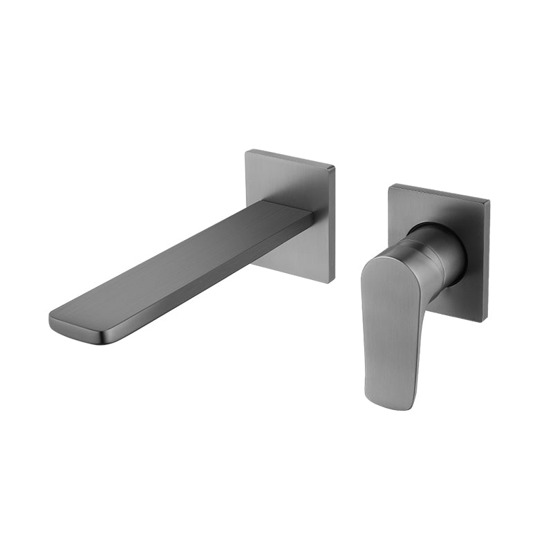 Contemporary Wall Mounted Bathroom Faucet Lever Handles Solid Brass Square Faucet