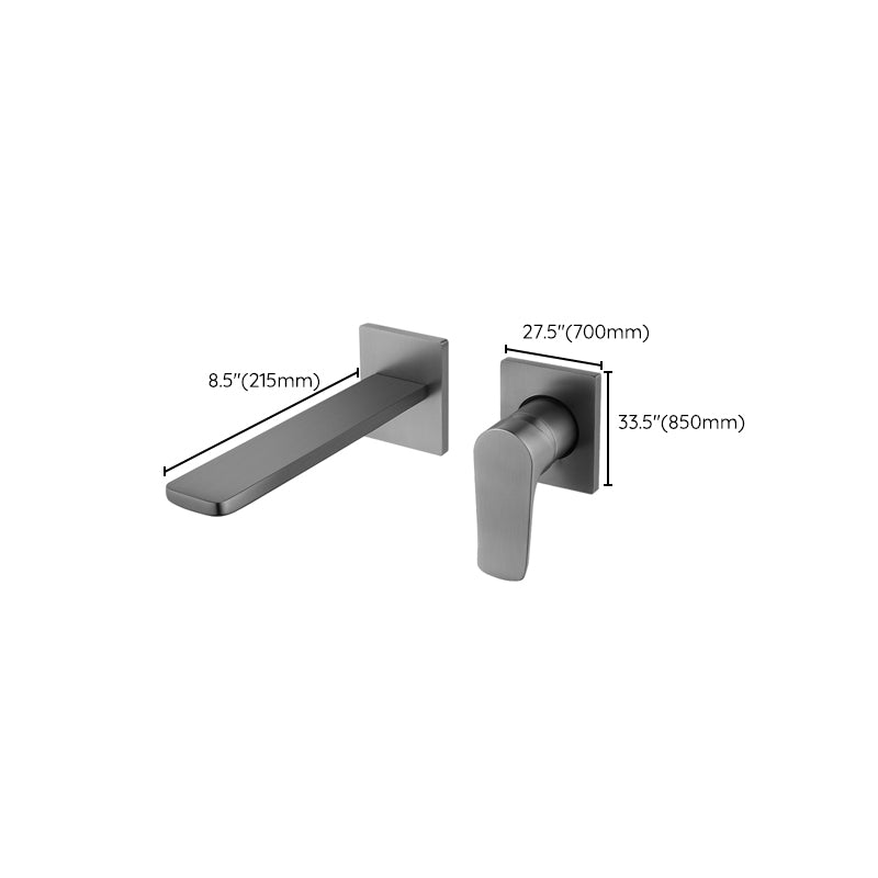 Contemporary Wall Mounted Bathroom Faucet Lever Handles Solid Brass Square Faucet