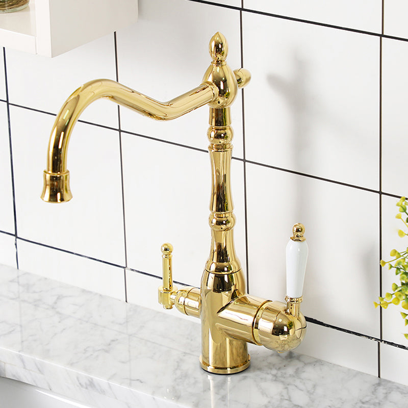 Luxury Centerset Lavatory Faucet Lever Handles Gooseneck Arc Solid Brass Faucet