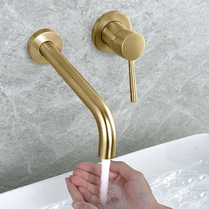 Industrial Wall Mounted Bathroom Faucet Lever Handles Solid Brass Circular Faucet