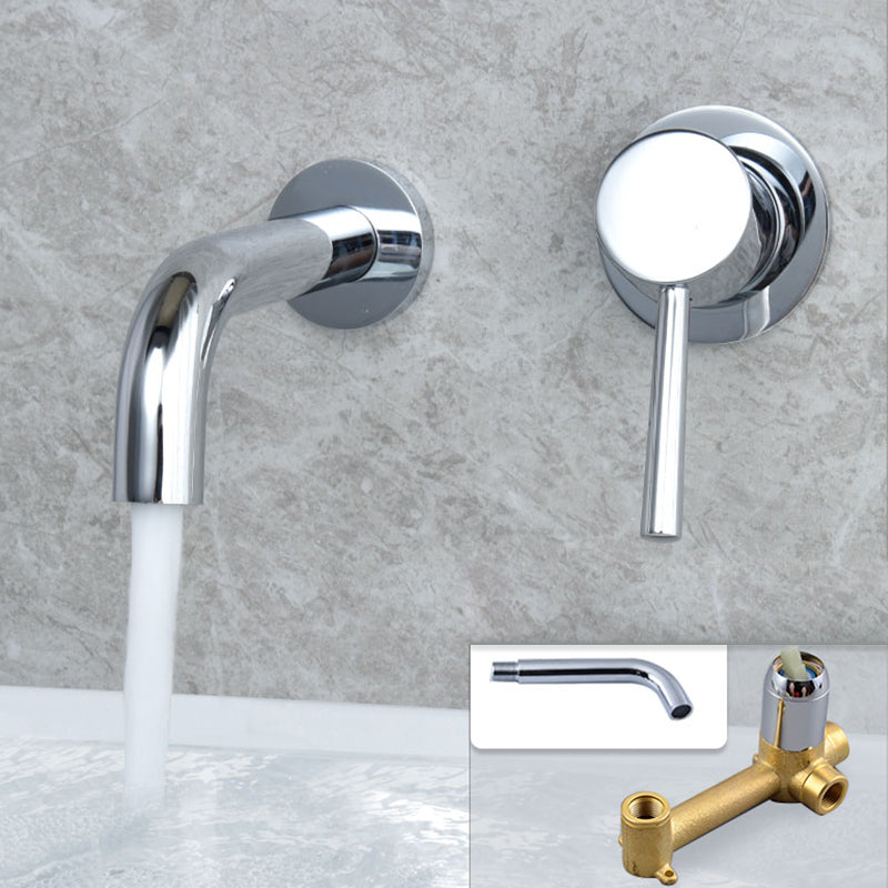 Industrial Wall Mounted Bathroom Faucet Lever Handles Solid Brass Circular Faucet