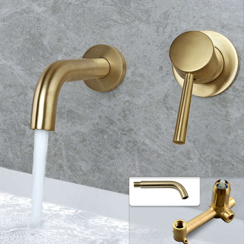 Industrial Wall Mounted Bathroom Faucet Lever Handles Solid Brass Circular Faucet