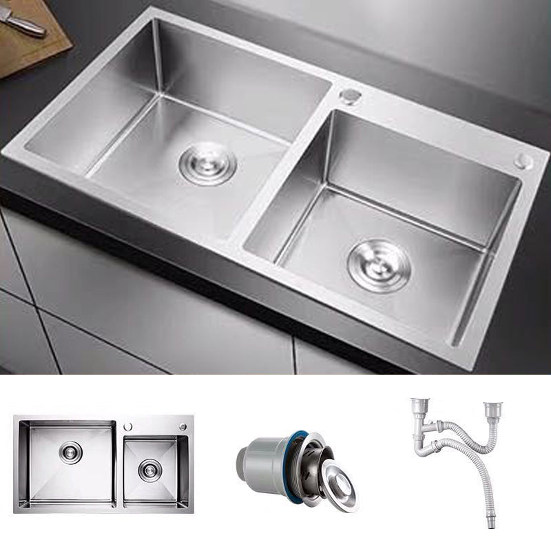 Contemporary Style Kitchen Sink Stainless Steel 2 Holes Drop-In Kitchen Double Sink