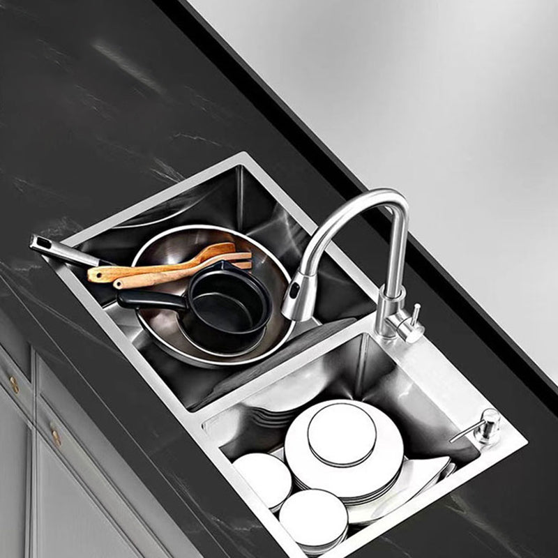 Contemporary Style Kitchen Sink Stainless Steel 2 Holes Drop-In Kitchen Double Sink