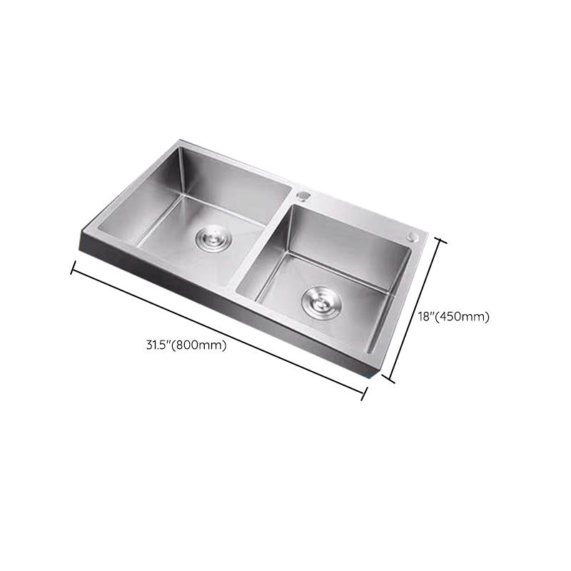 Contemporary Style Kitchen Sink Stainless Steel 2 Holes Drop-In Kitchen Double Sink